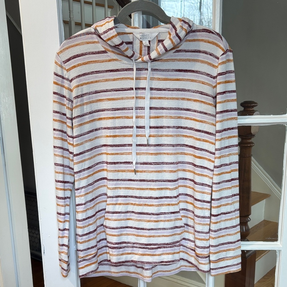Market & Spruce Colorful Striped Hooded Sweatshirt